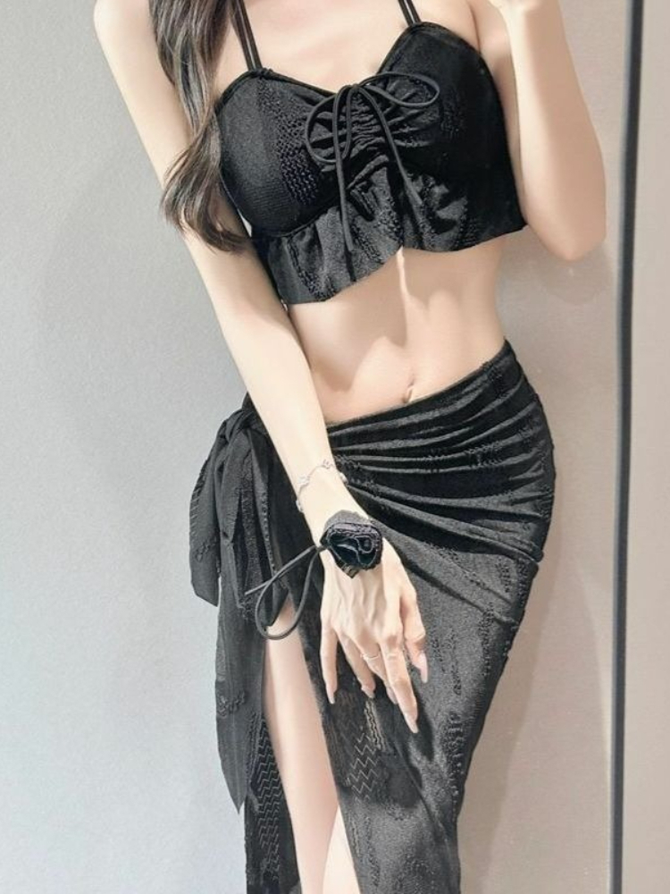 Women'S Fashion Middle Ages - 여성용 플로럴 투피스 수영복 패션 컷아웃