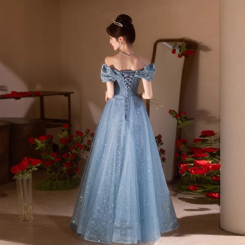 2026 여성용 신상 여름 원숄더 자수 블루 이브닝 드 - Women'S Fashion Middle Ages 리뷰 및 가격