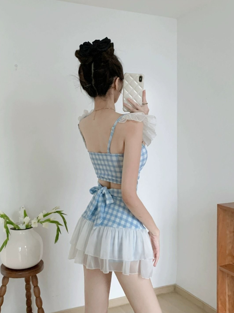 숙녀 슬리밍 홀터넥 수영복 귀여운 리본 매듭 레트로 하 - Women'S Fashion Middle Ages 리뷰 및 가격