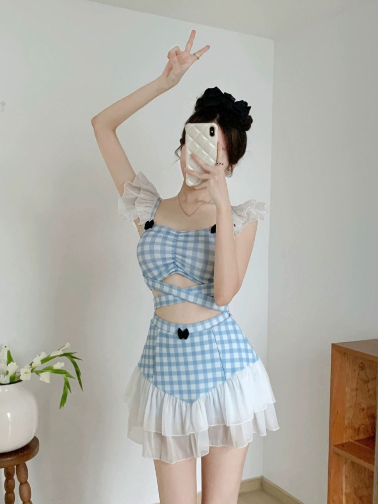 숙녀 슬리밍 홀터넥 수영복 귀여운 리본 매듭 레트로 하 - Women'S Fashion Middle Ages 리뷰 및 가격
