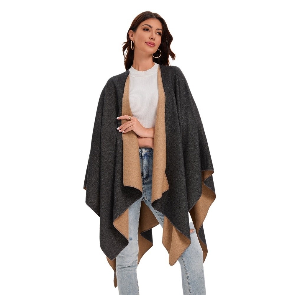 따뜻한 코트 체크 디자인 여행용 숄 오픈 프론트 솔리드 - Women'S Fashion Poncho 리뷰 및 가격