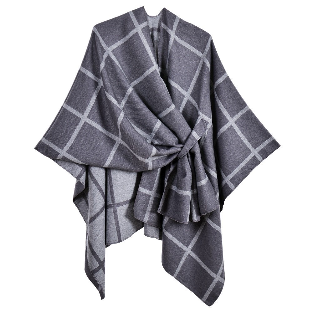 따뜻한 코트 체크 디자인 여행용 숄 오픈 프론트 솔리드 - Women'S Fashion Poncho 리뷰 및 가격