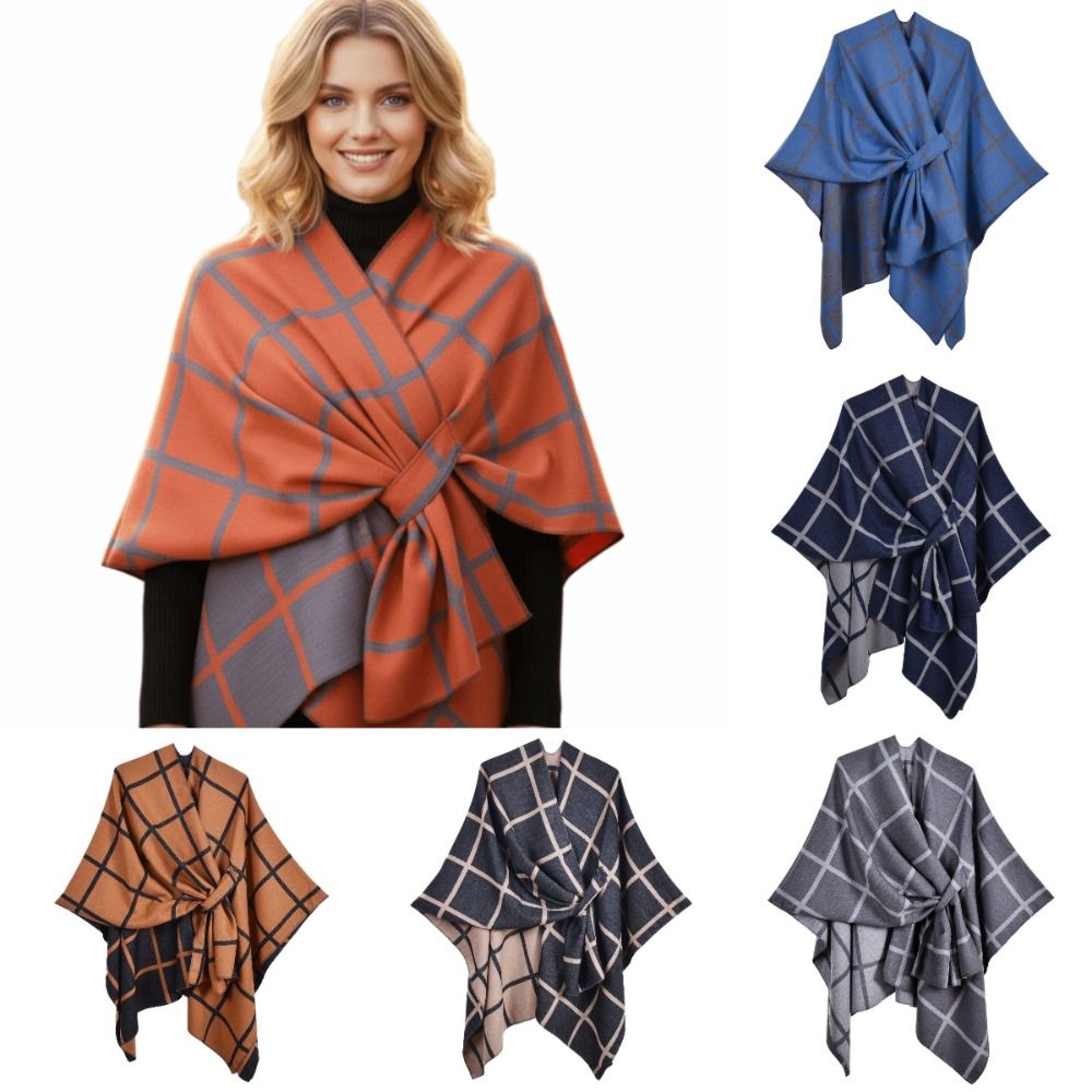 따뜻한 코트 체크 디자인 여행용 숄 오픈 프론트 솔리드 - Women'S Fashion Poncho 리뷰 및 가격