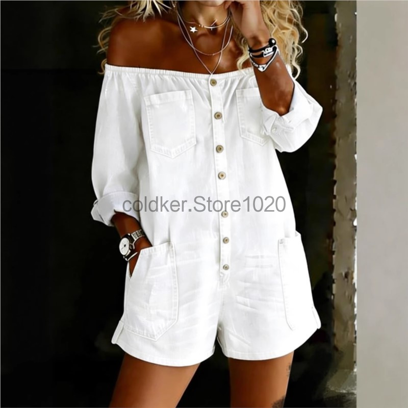 새로운 여성 캐주얼 오프숄더 데님 오버올 점프수트 여름 - Women'S Fashion Vintage Off Shoulder Long Sleeve Jumpsuit 리뷰 및 가격