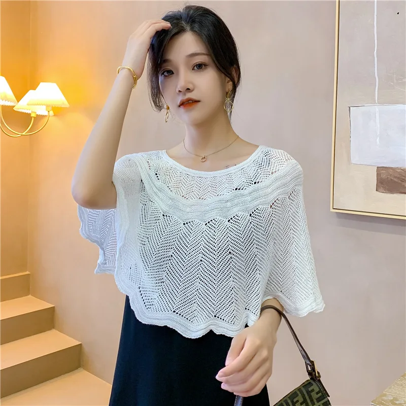 여성용 단색 할로우 아웃 판초 뜨게 코튼 스카프, 여름 - Women'S Fashion Poncho 리뷰 및 가격