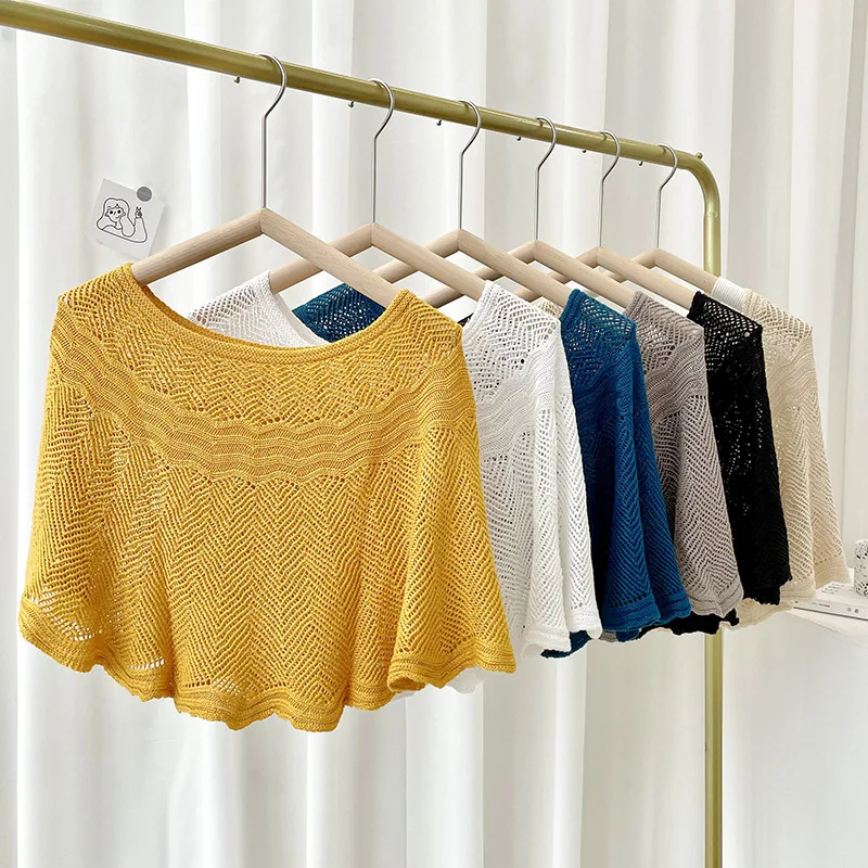 여성용 단색 할로우 아웃 판초 뜨게 코튼 스카프, 여름 - Women'S Fashion Poncho 리뷰 및 가격