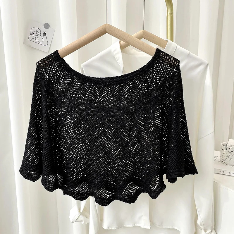 여성용 단색 할로우 아웃 판초 뜨게 코튼 스카프, 여름 - Women'S Fashion Poncho 리뷰 및 가격