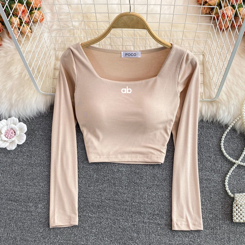 여성 한국 패션 스퀘어 넥 긴팔 티셔츠 내장형 브라 슬 - Women'S Fashion Layering 리뷰 및 가격