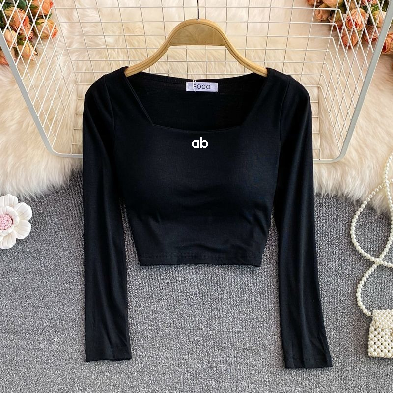 여성 한국 패션 스퀘어 넥 긴팔 티셔츠 내장형 브라 슬 - Women'S Fashion Layering 리뷰 및 가격