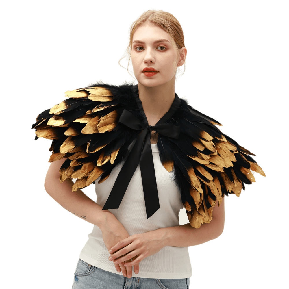 스팀펑크 고딕 과장, 화려한 깃털 망토 칼라, 어깨 장 - Women'S Fashion Poncho 리뷰 및 가격